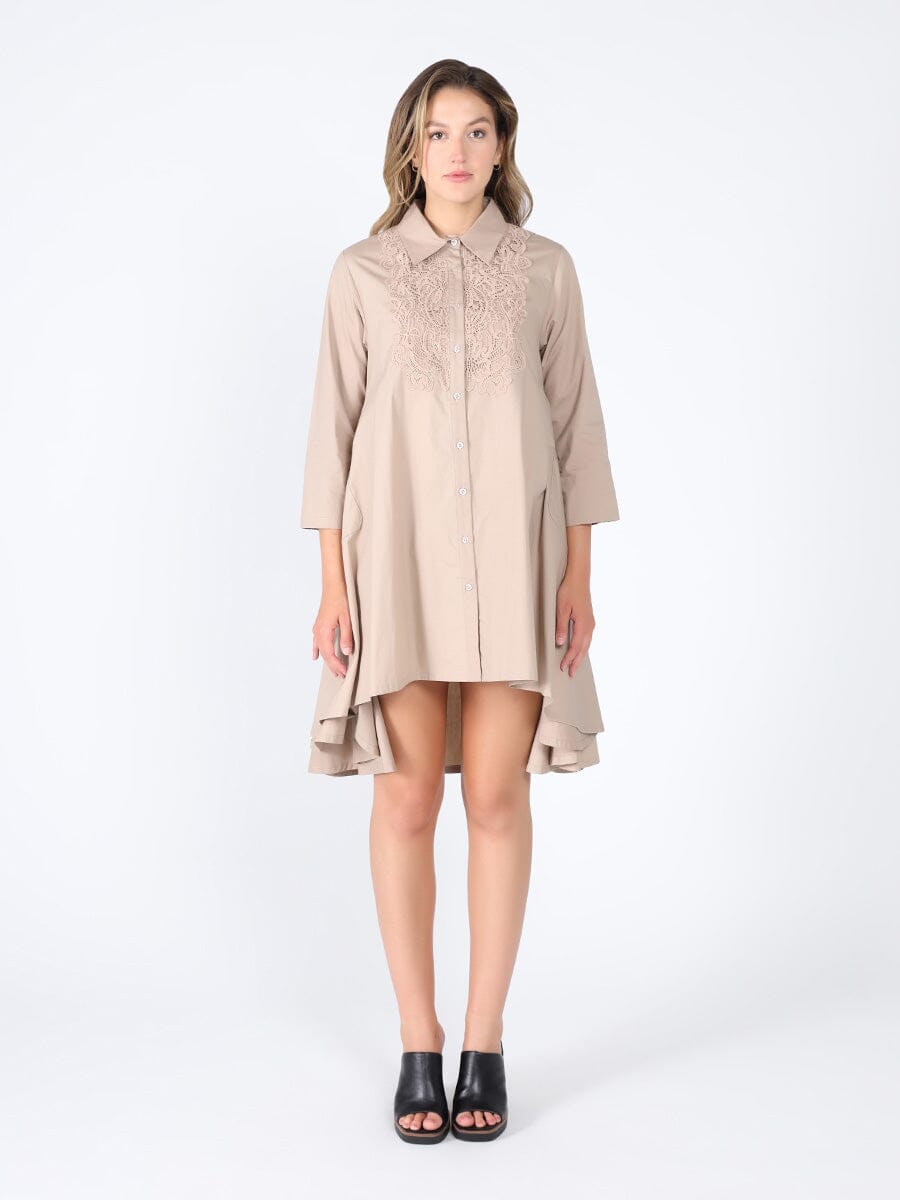 Low high front lace full sleeve dress DRESS Gracia Fashion BEIGE S 