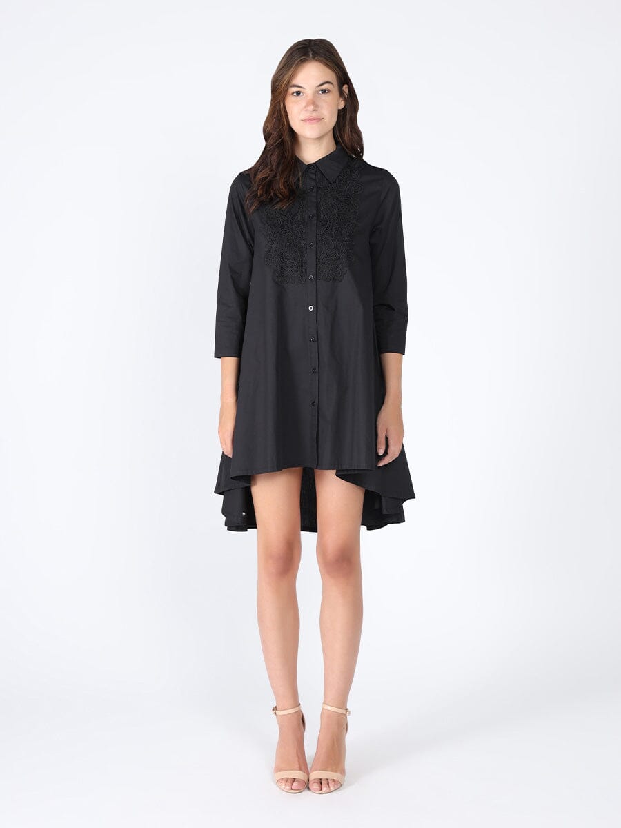 Low high front lace full sleeve dress DRESS Gracia Fashion BLACK S 