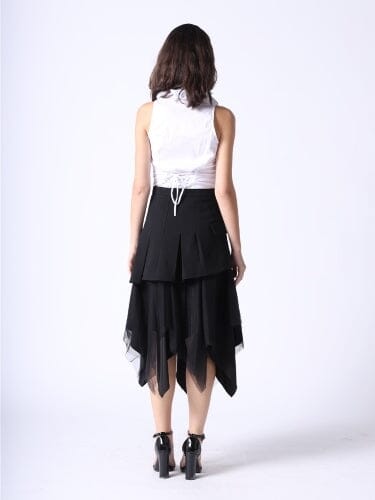 Mesh Contrast Asymmetrical Side Pocket Skirt SKIRT Gracia Fashion 