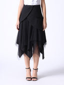 Mesh Contrast Asymmetrical Side Pocket Skirt SKIRT Gracia Fashion BLACK S 