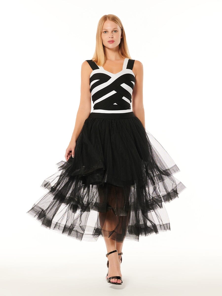 Mesh Skirt with Tiered Ruffle SKIRT Gracia Fashion BLACK S 