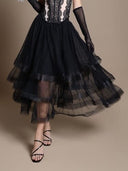 Mesh Skirt With Tiered Ruffle SKIRT Gracia Fashion BLACK S 