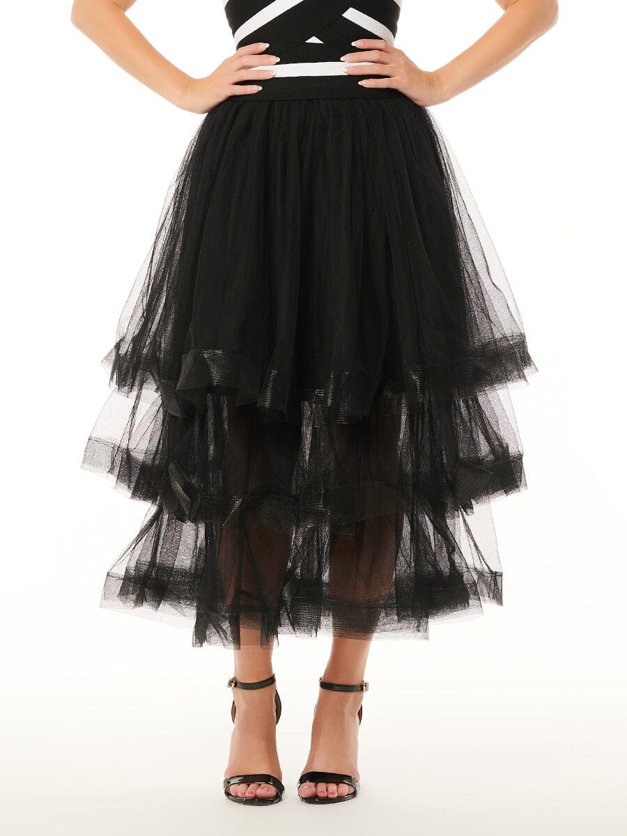 Mesh Skirt with Tiered Ruffle SKIRT Gracia Fashion BLACK S 