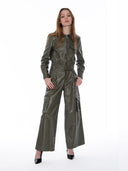 Metalic Denim Woven Cargo Wide-Leg Pants PANTS Gracia Fashion 