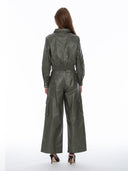 Metalic Denim Woven Cargo Wide-Leg Pants PANTS Gracia Fashion 