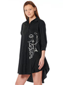 Modern Line Art Face Embroidered Collared Tunic Gracia Fashion 