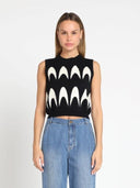 Moon Print Sleeveless Vest TOP Gracia Fashion BLACK S 