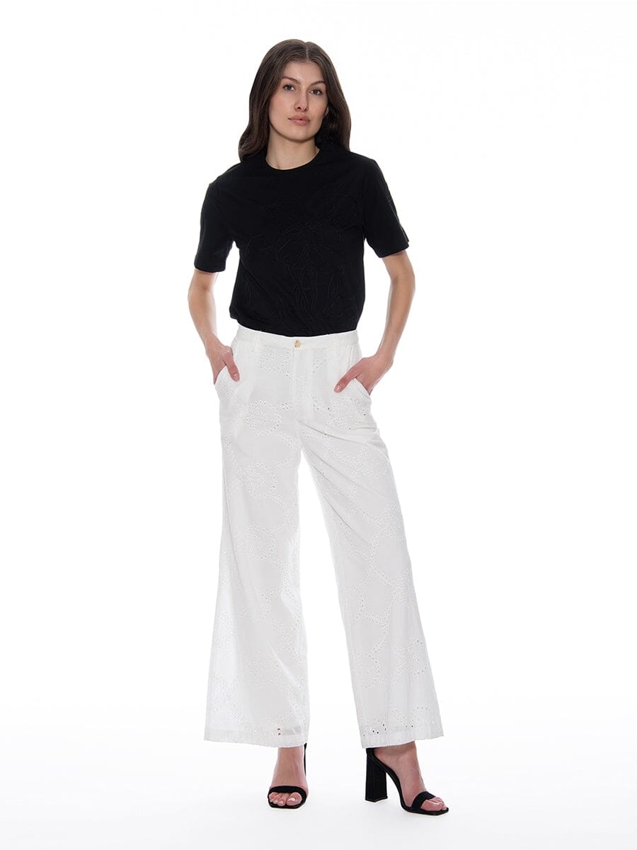 Natural Straight-Wide Fit Embroidered Pants PANTS Gracia Fashion WHITE S 