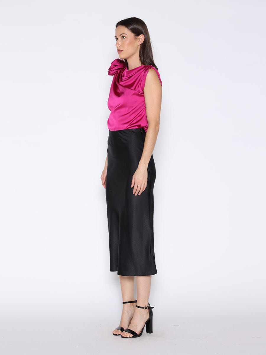 One Shoulder Flower Applique Sleeveless Satin Top TOP Gracia Fashion 