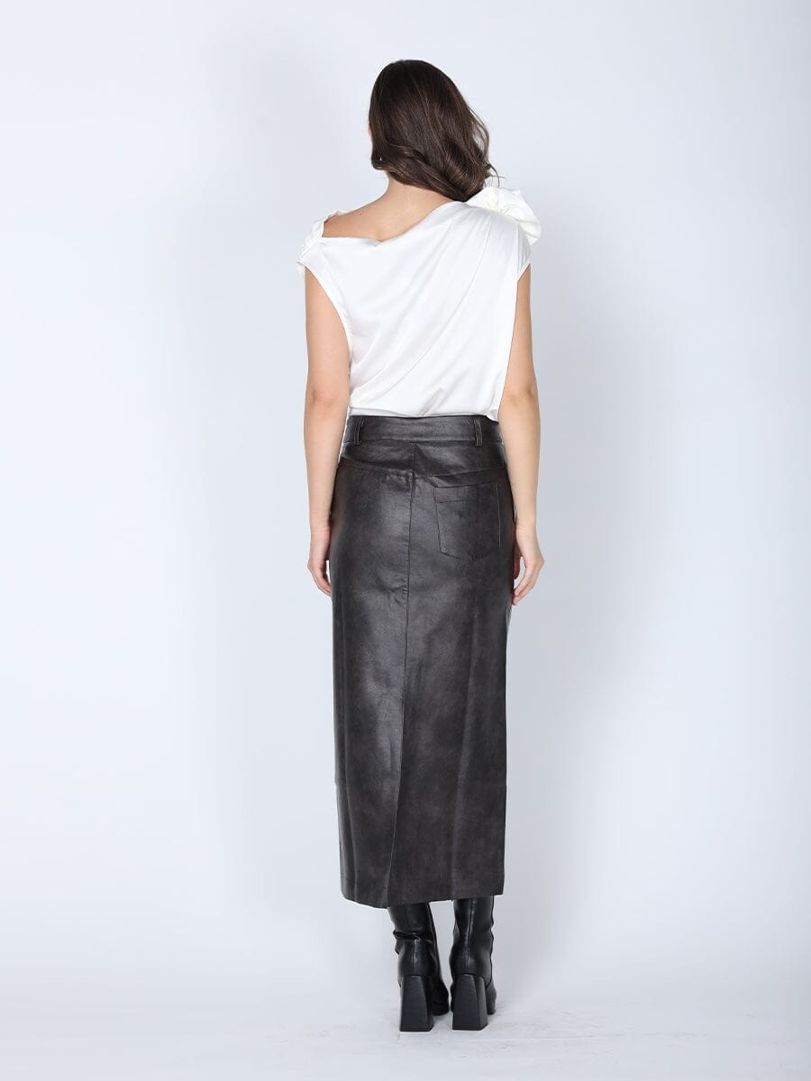 One Shoulder Flower Applique Sleeveless Satin Top TOP Gracia Fashion 