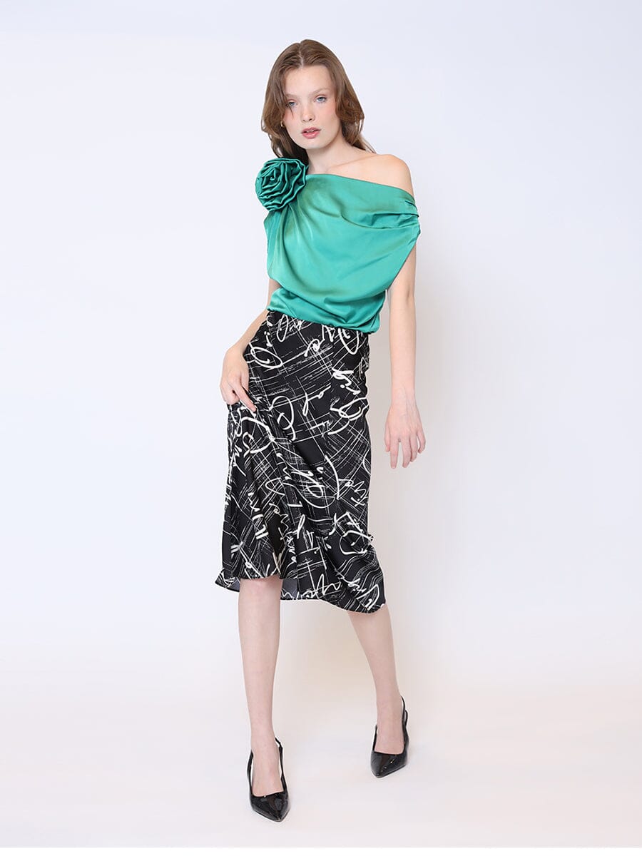 One Shoulder Flower Applique Sleeveless Satin Top TOP Gracia Fashion 