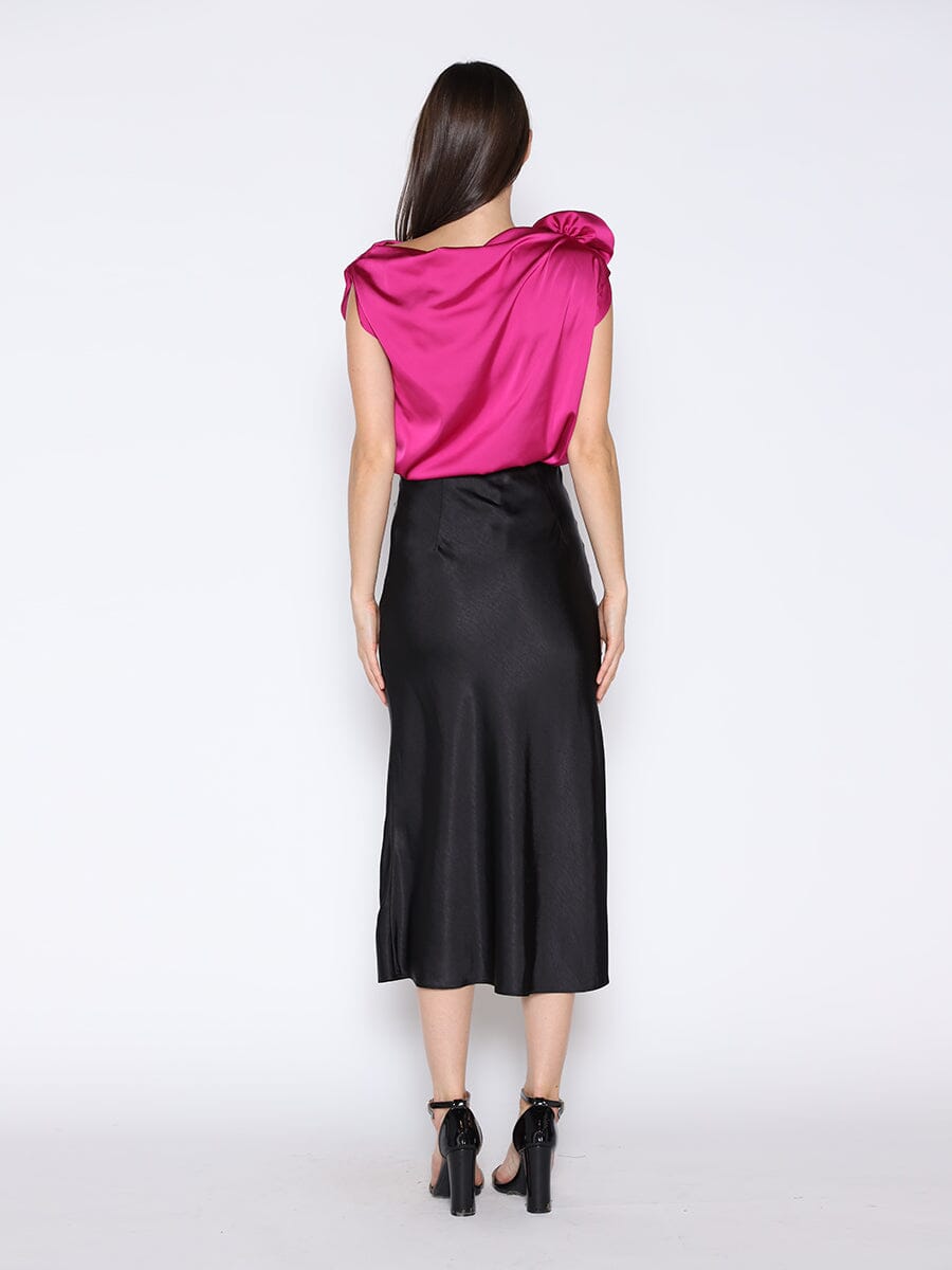 One Shoulder Flower Applique Sleeveless Satin Top TOP Gracia Fashion 