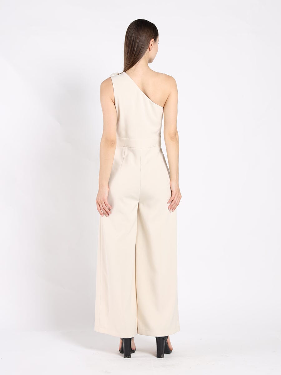 One Shoulder Flower Detail Wide Leg Jumpsuit JUMPSUIT Gracia Fashion 