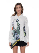 One Side Scarf Detail Short A - Line Shirt TOP Gracia Fashion WHITE S 