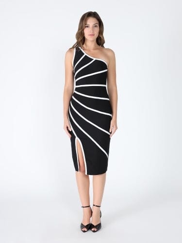 One side sleeve bottom slit dress DRESS Gracia Fashion BLACK S 