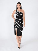 One Side Sleeve Bottom Slit Dress DRESS Gracia Fashion BLACK S 