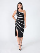 One Side Sleeve Bottom Slit Dress DRESS Gracia Fashion BLACK S 