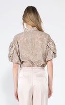 Organza Flocked Velvet Print Puffed Sleeve Top TOP Gracia Fashion 