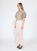 Organza Flocked Velvet Print Puffed Sleeve Top TOP Gracia Fashion 