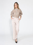 Organza Flocked Velvet Print Puffed Sleeve Top TOP Gracia Fashion 
