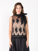 Organza-Like Neck Tie Sleeveless See-Through Top TOP Gracia Fashion BLACK S 