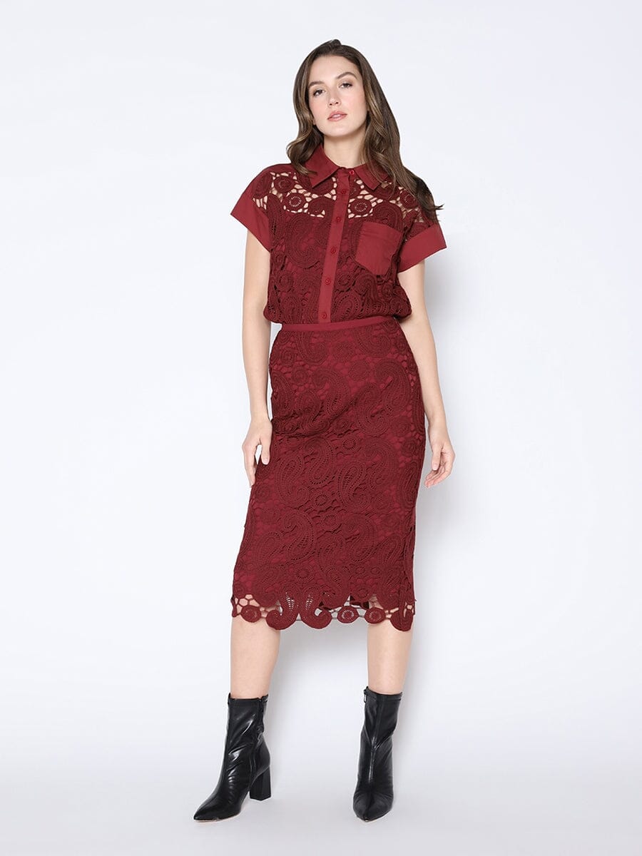 Paisley Lace Midi Pencil Skirt SKIRT Gracia Fashion 