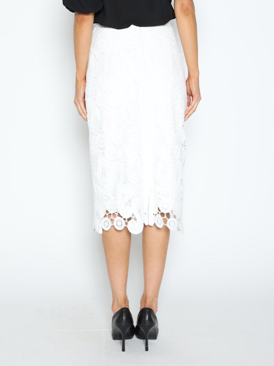 Paisley Lace Midi Pencil Skirt SKIRT Gracia Fashion 