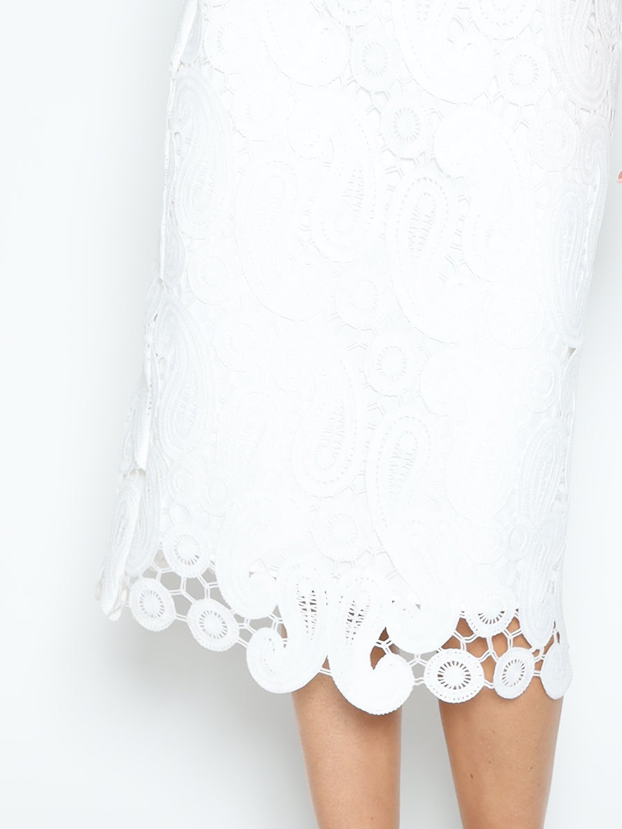 Paisley Lace Midi Pencil Skirt - Gracia Fashion