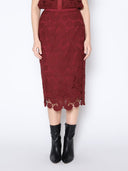 Paisley Lace Midi Pencil Skirt SKIRT Gracia Fashion BURGUNDY S 