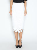 Paisley Lace Midi Pencil Skirt SKIRT Gracia Fashion WHITE S 
