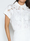 Paisley Lace Short Sleeve Button Down Shirt TOP Gracia Fashion 