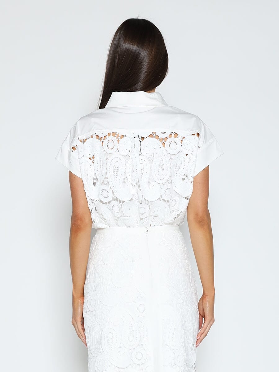 Paisley Lace Short Sleeve Button Down Shirt TOP Gracia Fashion 