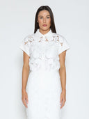 Paisley Lace Short Sleeve Button Down Shirt TOP Gracia Fashion WHITE S 