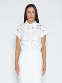 Paisley Lace Short Sleeve Button Down Shirt TOP Gracia Fashion WHITE S 