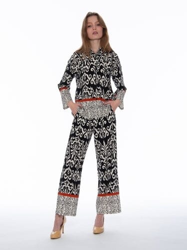 Paisley Print Long Sleeve Pajama Top TOP Gracia Fashion BLACK S 