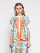 Paisley Print Loose Short Knit Cuff Sleeve Top TOP Gracia Fashion BLUE S 