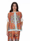 Paisley Print Loose Short Knit Cuff Sleeve Top TOP Gracia Fashion ORANGE S 