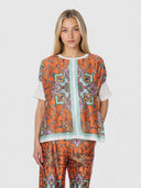 Paisley Print Loose Short Knit Cuff Sleeve Top TOP Gracia Fashion ORANGE S 