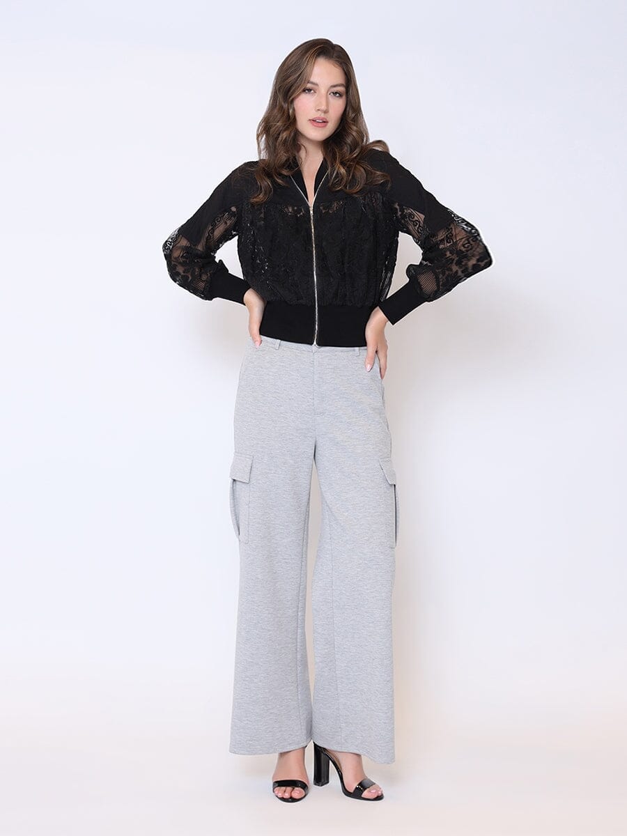 Patchwork Lace Embroidered Zip-Up Jacket JACKET Gracia Fashion BLACK S 