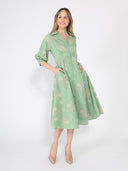 Patterned A-Line Dress with V-Neck Collar DRESS Gracia Fashion 