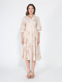 Patterned A-Line Dress with V-Neck Collar DRESS Gracia Fashion BEIGE S 