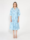 Patterned A-Line Dress with V-Neck Collar DRESS Gracia Fashion BLUE S 