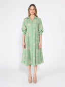 Patterned A-Line Dress with V-Neck Collar DRESS Gracia Fashion GREEN S 