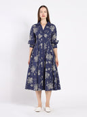 Patterned A-Line Dress with V-Neck Collar DRESS Gracia Fashion NAVY S 