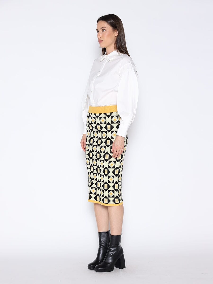 Patterned Wool Knitted Pencil Skirt SKIRT Gracia Fashion 