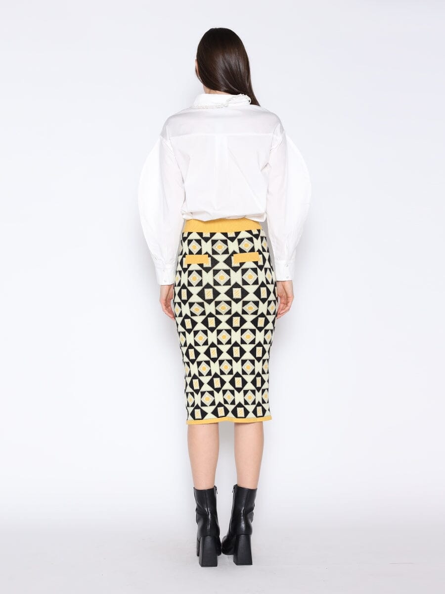 Patterned Wool Knitted Pencil Skirt SKIRT Gracia Fashion 