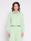 Pearl Beaded Long Sleeve Cropped Top TOP Gracia Fashion GREEN S 