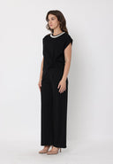 Pearl Beaded Round Neck Side Twist Knot Top SET Gracia Fashion 