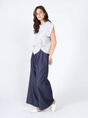Pearl Beaded Round Neck Side Twist Knot Top SET Gracia Fashion 
