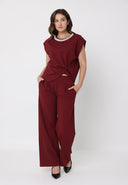 Pearl Beaded Round Neck Side Twist Knot Top SET Gracia Fashion 